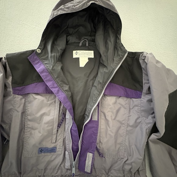 VTG Columbia Sportswear CO Anorak Pullover Jacket Large Gray Purple Black Hood - Picture 12 of 16